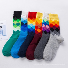 British style sub-gradient color male socks cotton sports crew cotton socks cross-border rhombus happy socks